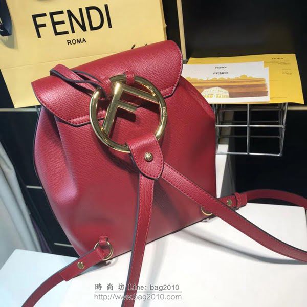 FENDI女包 BACKPACK新款 女士雙肩包 頂部金色五金裝飾 紅色 芬迪女背包  fdz2051